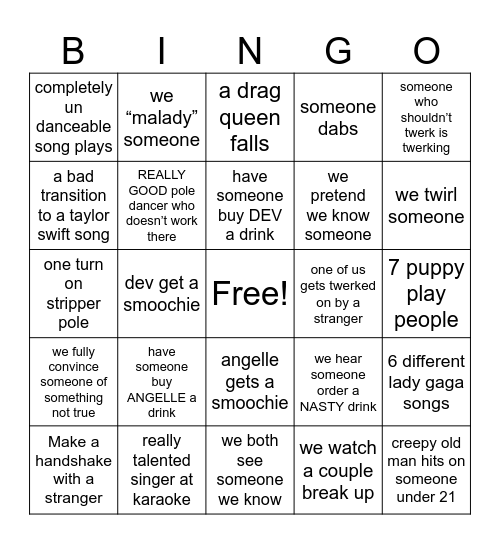 NIGHT OUT! Bingo Card