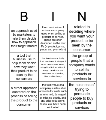 Unit 3: Marketing Bingo Card