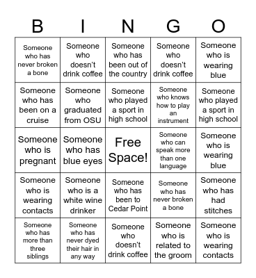 Bridal Shower Guest Bingo Card