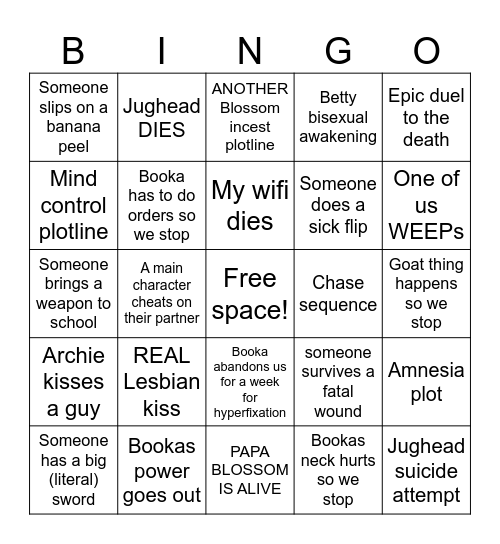 Riverdale Season 2 Week(s) Bingo Card