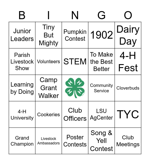 4-H Bingo Card