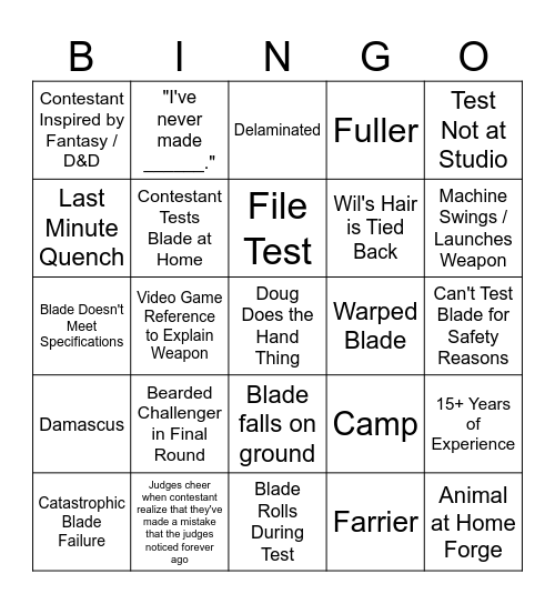 Forged in Fire Bingo Card