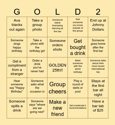 Ava's Golden Birthday!! Bingo Card