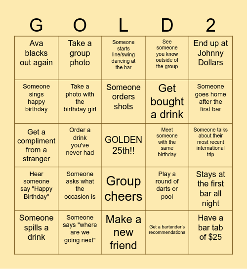 Ava's Golden Birthday!! Bingo Card