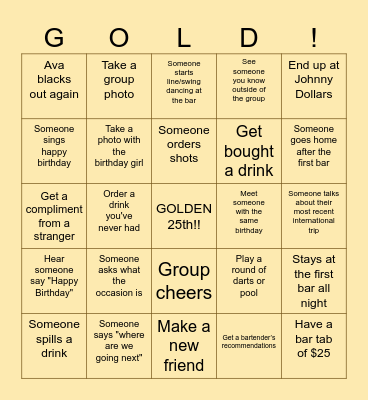 Ava's Golden Birthday!! Bingo Card