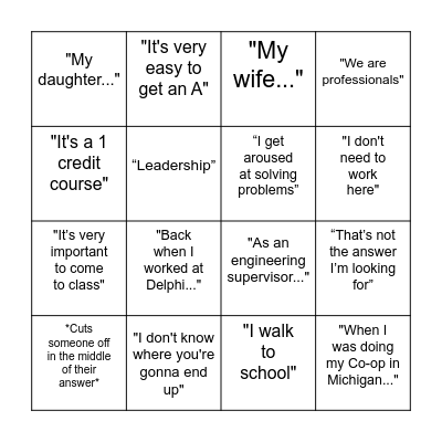 Fong's Tangent Bingo Card