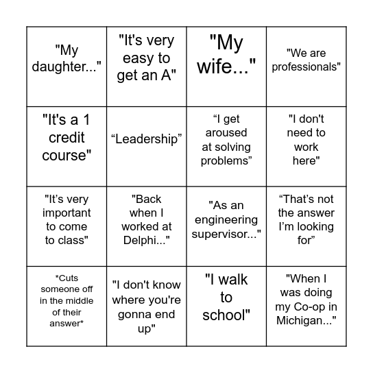 Fong's Tangent Bingo Card