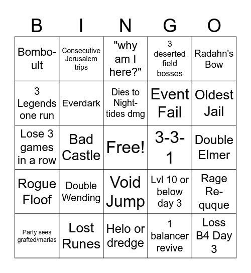 Nightreign Bingo! Bingo Card