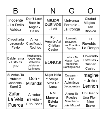 BINGO MUSICAL Bingo Card