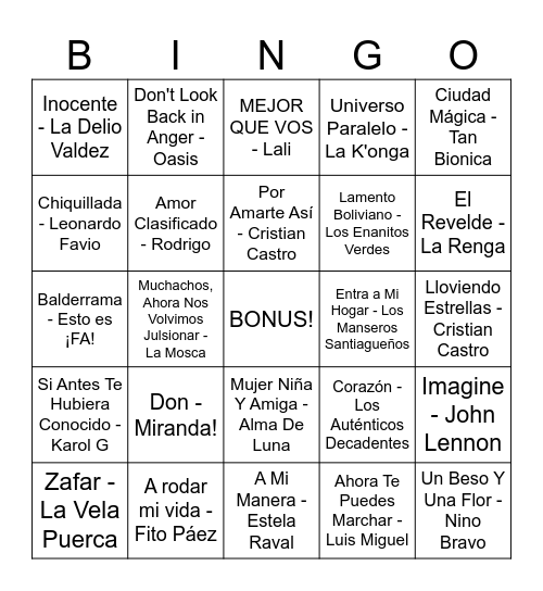 BINGO MUSICAL Bingo Card