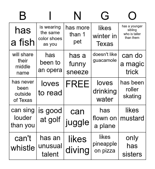 HUMAN BINGO - find someone who . . . Bingo Card