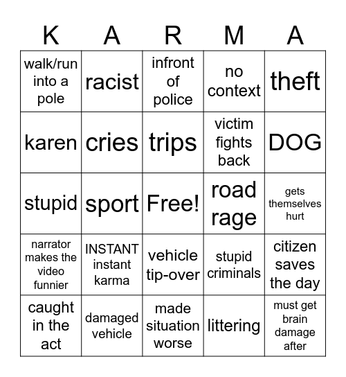 KARMA Bingo Card