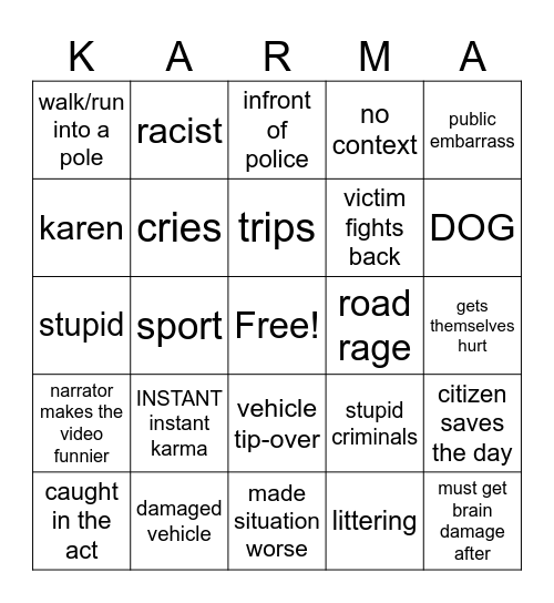 KARMA Bingo Card