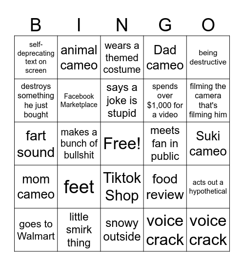 Muffin Juice Bingo Card