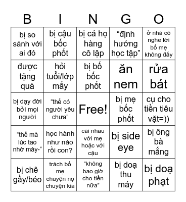 đi ăn cỗ Bingo Card