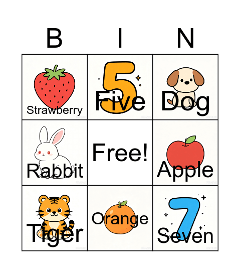 幼儿双语水果动物数字宾果 Bingo Card