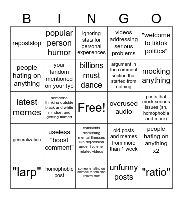 TikTok Bingo Card