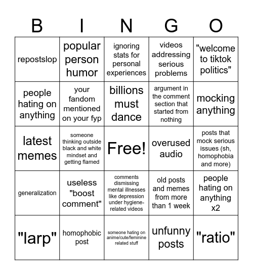 TikTok Bingo Card