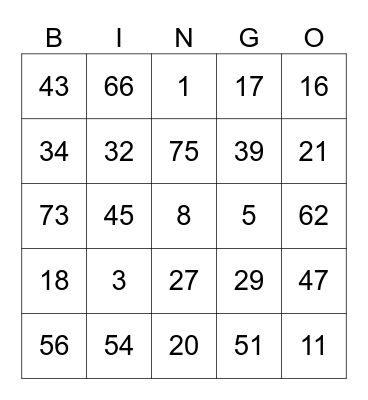 Untitled Bingo Card