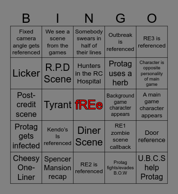 RE Movie Predictions Bingo Card