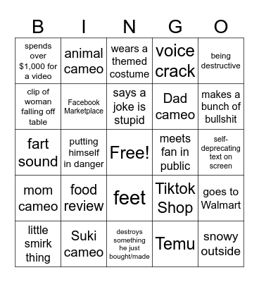 Muffin Juice Bingo Card