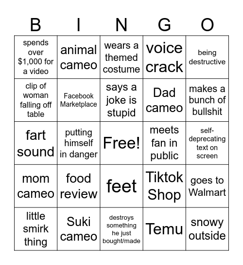 Muffin Juice Bingo Card