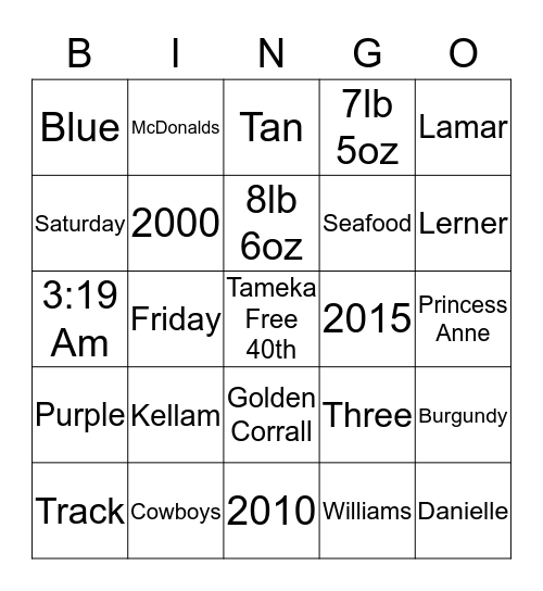 Tameka's Birthday Bingo!!!! Bingo Card