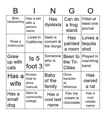 Amy's BINGO Card