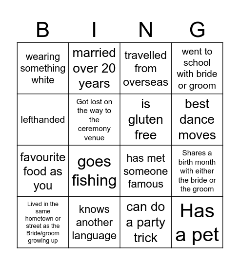 make sure you write the name of the person on the square Bingo Card