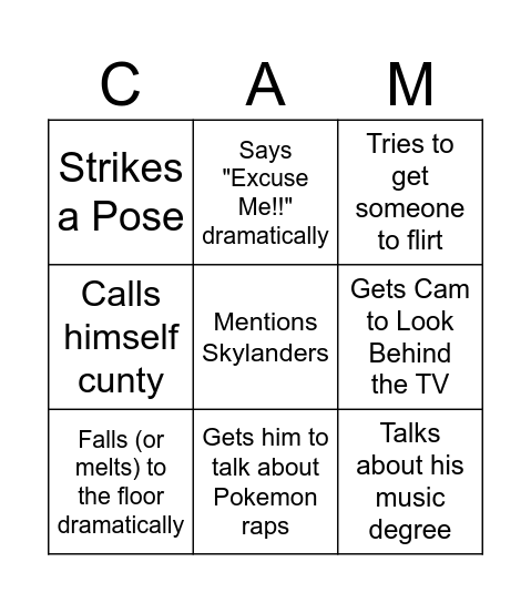 Cam Bingo Card