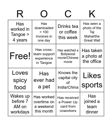 China & India DL Team Connect Bingo Card