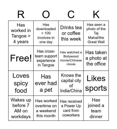 China & India DL Team Connect Bingo Card