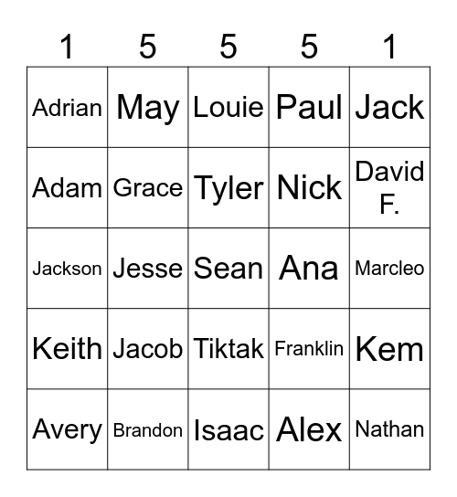 SG Trivia Night Ganger Bingo Card