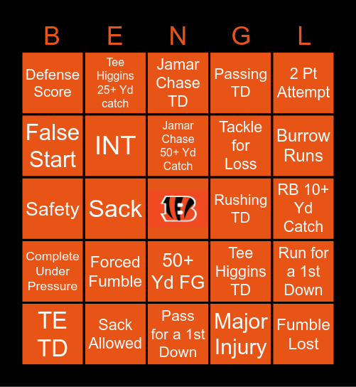 Bengals Bingo Card