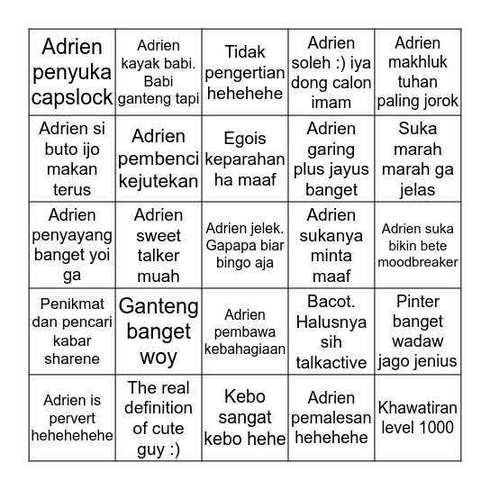 Adrien Bingo Card