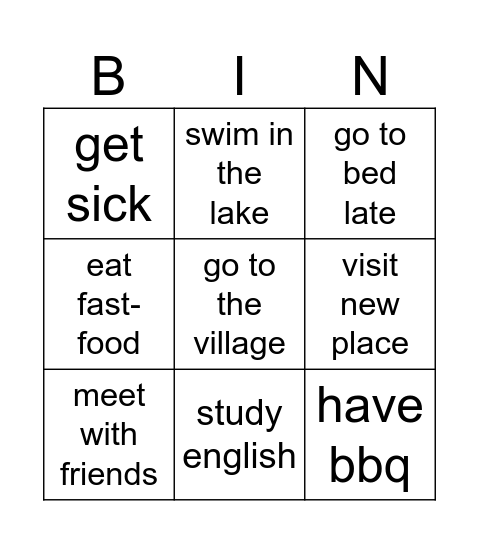 Summer Bingo Card