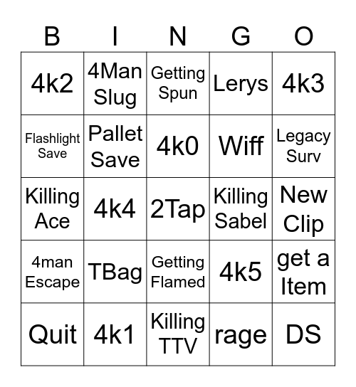 DBD Killer Bingo Card