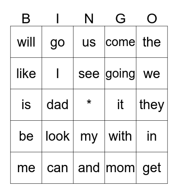 Word Bingo Card