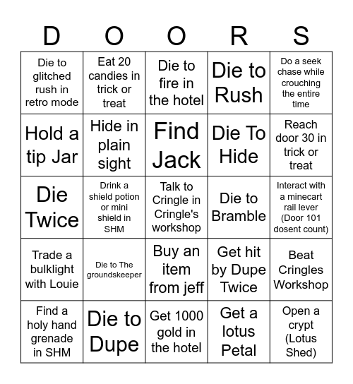 Doors Bingo easy Bingo Card