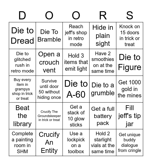 Doors Bingo HARD Bingo Card