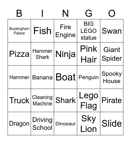 Legoland Bingo Card
