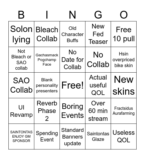WuWa 3.7 Livestream Bingo Card