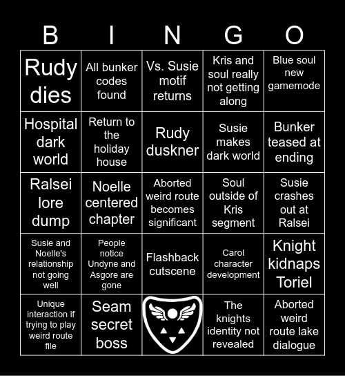 Deltarune Chapter 6 Bingo Card