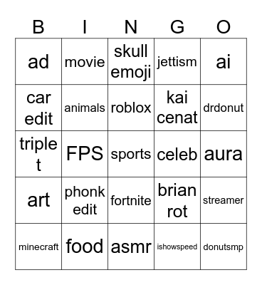 youtube shorts bingo Card
