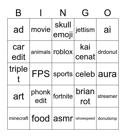 youtube shorts bingo Card