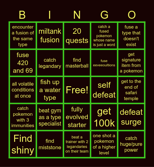 pokemon bingo Card