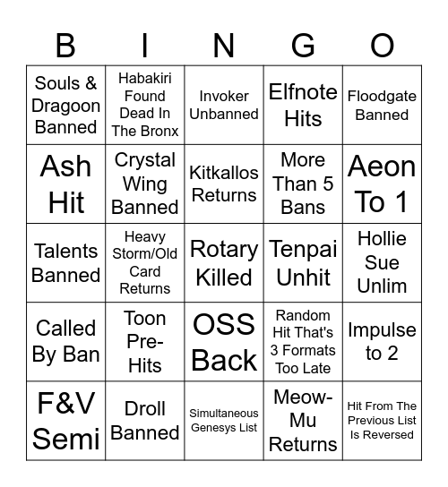 Banlist Bingo Card