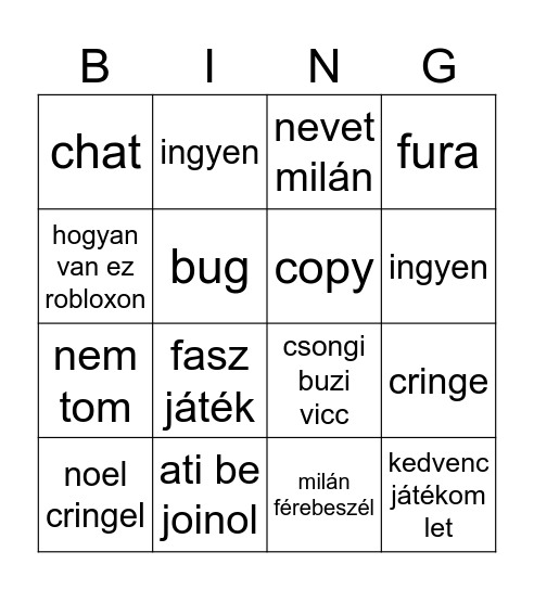 roblox bingo Card