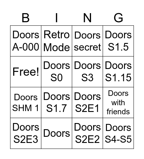 Doors Moments Bingo Card