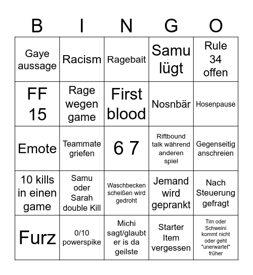 Lan Party Bingo Card